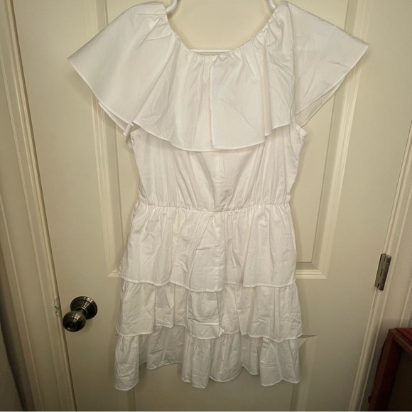 A New Day Mini Dress White Ruffle Multi Tiered Flutter Short Sleeve - Picture 8 of 17
